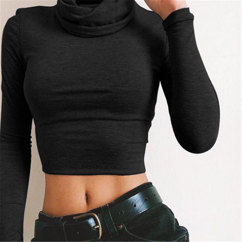 Crop top col roulé