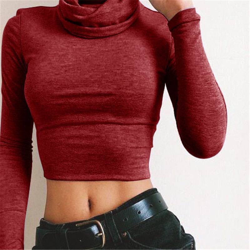 Crop top col roulé